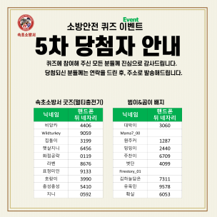 제5차 소방안전 퀴즈 이벤트 결과 안내